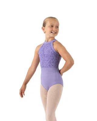 Bloch Girls Ellie Halterneck Leotard Open Back Mesh Bodice Lilac CL1095 • £30