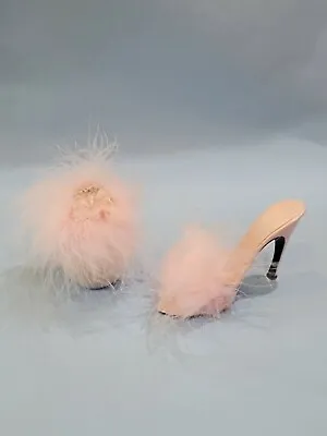 Miniature Pink Maribou Feather & Rhinestone Mule Shoe & Handbag  Figurines • £14.43