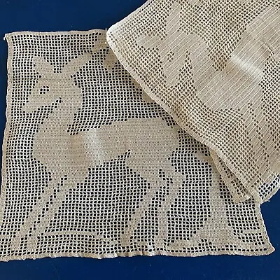 £25 • Buy 4 Square Table Place Mat Vintage Hand Crochet Cotton Lace Deer Christmas Table