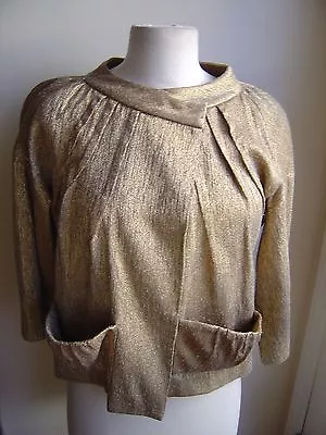 Vera Wang Very Dressy Jacket Size 10 Silk And Metallic Silk Lined Golds Blues • $28