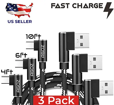 $13.47 • Buy 3 Pack USB-C Cable L Shape 90° Right Angle Type-C Fast Charger Cord 4ft 6ft 10ft