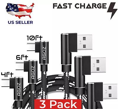 3 Pack USB C Charger Cable 4/6/10ft For Samsung Motorola IPhone 15 - RIGHT ANGLE • $11.95