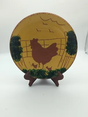 FFA Fairfield Folk Art Pottery Chicken Chick Plate American Redware USA PA  8.5  • $30