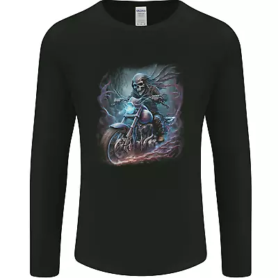 A Biker Skeleton On A Motorcycle Skull Mens Long Sleeve T-Shirt • £10.99