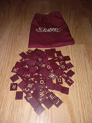  100 Scrabble Deluxe Tiles Maroon Burgundy Replacement Set Crafts Pieces W/ Bag • $19.95