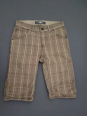 H&M LOGG Shorts Mens 29 Regular Fit Bermuda Button Fly Ruched Knee Plaid Brown • $12.74