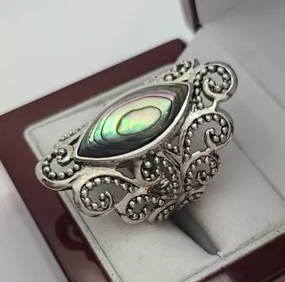 925 Sterling Silver Abalone Ring Size 10 • $32