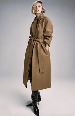 Zara Women New Wool Blend Belted Coat Limited Edition Taupe Brown Camel 9283/817 • $308.30