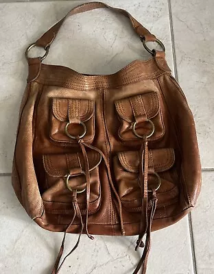 BANANA REPUBLIC Leather Ashbury Tote Multi Pocket Brown BOHO Handbag Vintage A9 • $49.99