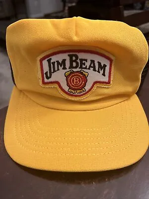Rare Vintage Jim Beam Whiskey Trucker Hat Snapback Black Yellow Made In The USA! • $30