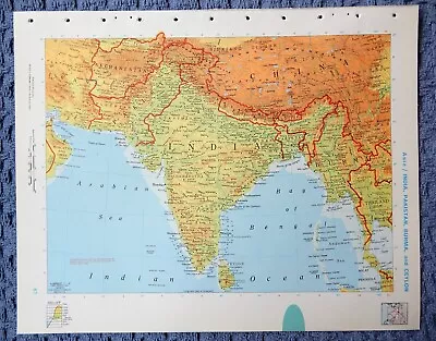 1966 INDIA + PAKISTAN Atlas Map Vintage World Book Atlas Full Color • $11.75