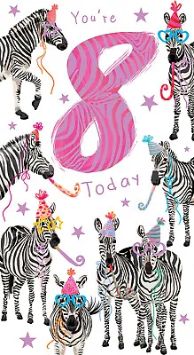 Age 8 Female 8th Birthday Card Zebras 9  X 5  Lovely Verse • £3.75