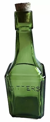 Vintage Wheaton Glass Green Embossed Bitters Bottle With Cork NJ 6  • $7.50