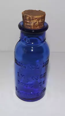 Vintage  Bromo Seltzer Cobalt Blue Bottle With Cork Embossed  5  Tall • $19.99