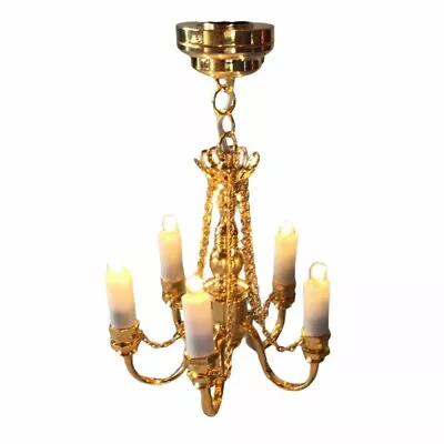 Dollhouse Miniature Battery Light 5 Arm Chandelier With Chains 1:12 Scale • $45