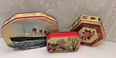 Vintage Confection Tins  Lot Of 3 Decorative Cans Tea Bensons RMS Queen Mary • $26.17