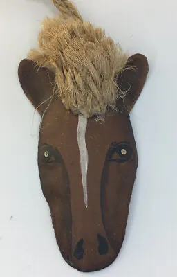 Vintage Hand Painted Tin Brown Horse Head Ornament With Twine Mane Dated '94 • $4.89