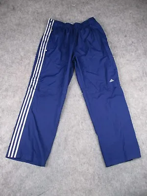 Vintage Adidas Pants Mens XL Blue Windbreaker Track Break Away 3 Stripe Gray Y2K • $26.99