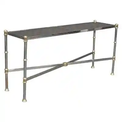 Maison Jansen Style Directoire Chromed Steel Console Table With Smoked Glass • $1350