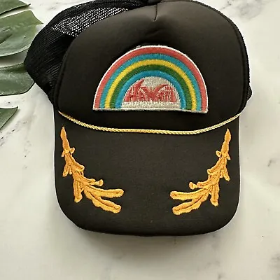 Vintage Hawaii Trucker Hat Cap Brown Rainbow Patch Embrodiered Snap Back • $17.59