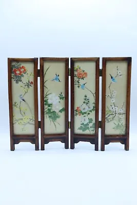 Chinese Republic Period Hand Painted Glass Four Panel Miniature Table Screen  • £35