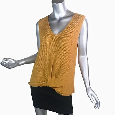 Marled Women's Large Sleeveless Sweater Amber Yellow Twist Front V Neck Knit Top • $24