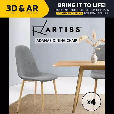 Artiss Dining Chairs Fabric Chair Seat Kitchen Cafe Modern Iron Light Grey X4 • $149.95