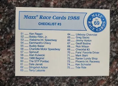 1988 Maxx Racing  #69 - Checklist #3 • $2.99