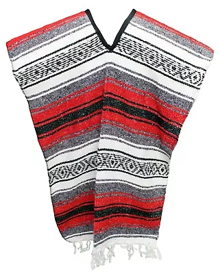 Traditional Mexican Poncho - RED - ONE SIZE FITS ALL Blanket Serape Gaban E7 • $27.99