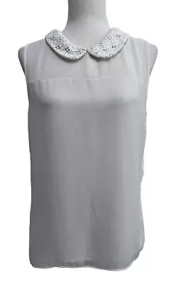 $16.91 • Buy Ann Taylor Crochet Peter Pan Collar Sleeveless Blouse Size Medium Ivory L
