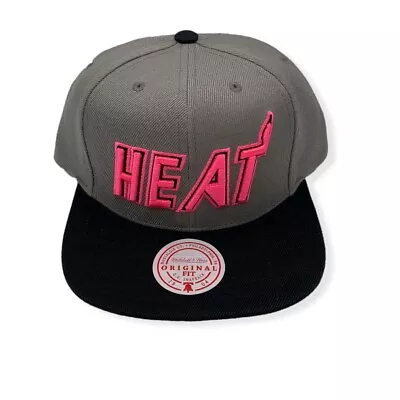 Mitchell & Ness Miami Heat Neon Lights HWC Grey/Black Adjustable Snapback Hat • $34.99