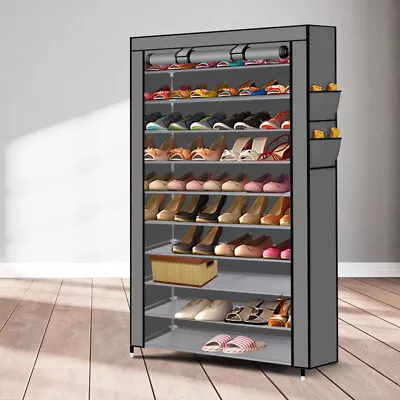 $35.99 • Buy Levede 10 Tier Shoe Rack Portable Storage Cabinet Organiser Wardrobe Grey Cover