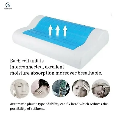 Memory Foam Gel Pillow Neck Back Head Support Orthopaedic Cervical Cushion • £8.99