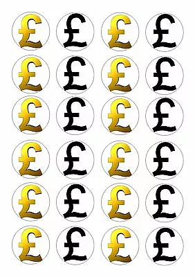 24  Pound Sign / Money Cupcake  Wafer Rice Edible Fairy Cake Toppers • £2.50