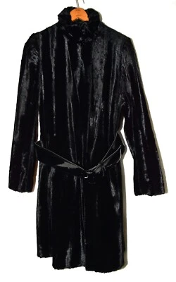 $44.99 • Buy Zara Black Faux Fur With Wide Faux Patent Leather Belt Coat Size M Spain