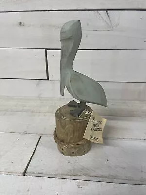Artistic Wood Carving Pelican On Dock Hand Carved Beach Nautical Seaside • $16.14
