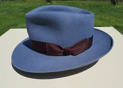 Fedora Hat Size 7-1/4” Handmade Handsewn Rabbit Fur Felt Burgundy Color Vintage • $350