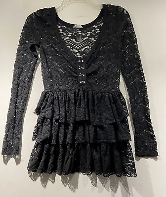 Bethany Mota Black Lace Goth Steam Punk Tiered Ruffle Blouse SzS/P (sku357) • $14.99