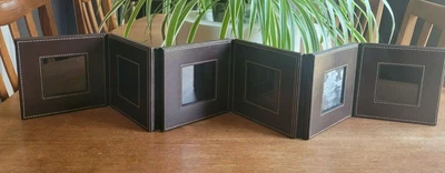 £5 • Buy M&S Brown Leather & Glass Folding Freestanding Photo Frame For 6 Photos 3  X 3  