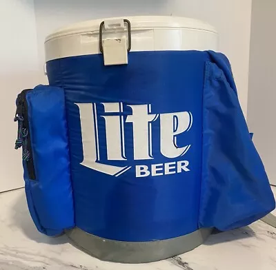 MILLER LITE Beer Ice Cooler Plastic Insulated Nylon Covering- Pocket- READ NOTES • $19.50