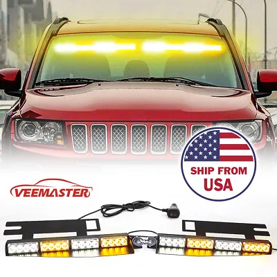 2X Amber/White 32 LED Strobe Light Bar Emergency Flashing Warning Hazard Light • $65.99