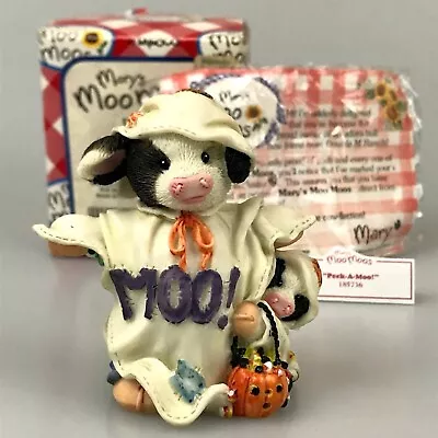 Marys Moo Moos Halloween Ghost Baby Mom Peek A Moo W/ BOX Cow Figurine Retired • $16.99