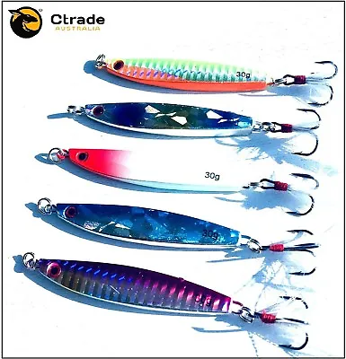 $19.95 • Buy 5 X 30g Fishing Lures Metal Slice Micro Jig Bait Spoon Tackle Bonito Mackerel GT