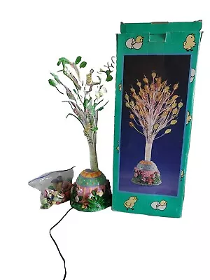 Vintage Fiber Optic Easter Tree 18  Bunny Rabbits Easter Egg Tree W Ornaments • $34.99