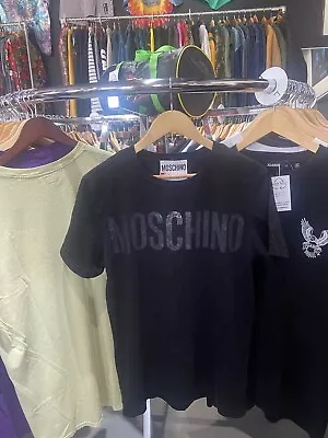 Vintage Moschino Couture Distressed Big Spell Out Logo Black T Shirt Size Large • $99.99