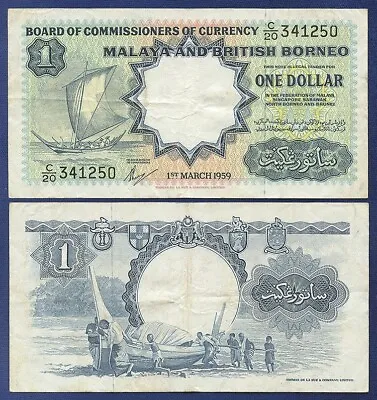 Malaya & British Borneo 1 Dollar 1959 Very Fine Prefix C20 • $20
