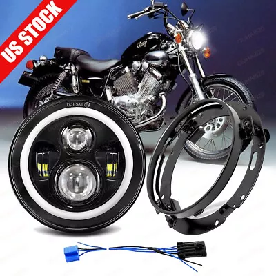 Halo 7inch LED Headlight + Ring Fit For Yamaha Motorcycle V-Star Road Star • $49.87