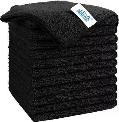 Microfiber Cleaning Cloth Black 12 Pack Premium Microfiber Towels For Cars Lin • $13.51