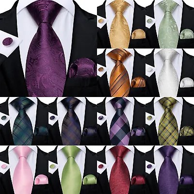 Men's Tie Silk Classic Wedding Necktie And Pocket Square Cufflinks Set Paisley • $7.49