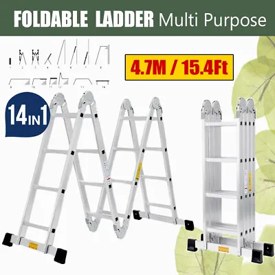 Aluminum Foldable Extension Multifunction Ladder 4.7M/15.4Ft，14-1 Multi-Purpose • £97.97